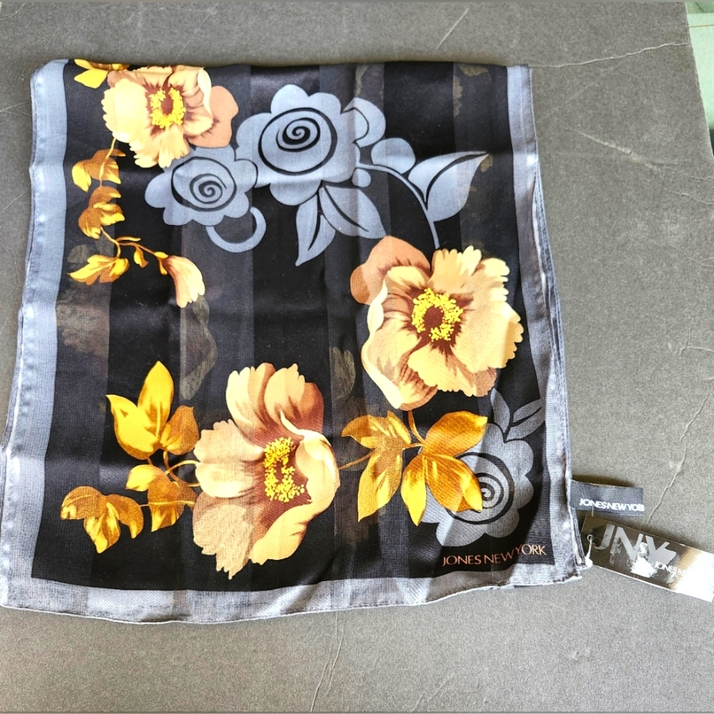 Jones New York Black,Gold & Gray Floral Scarf